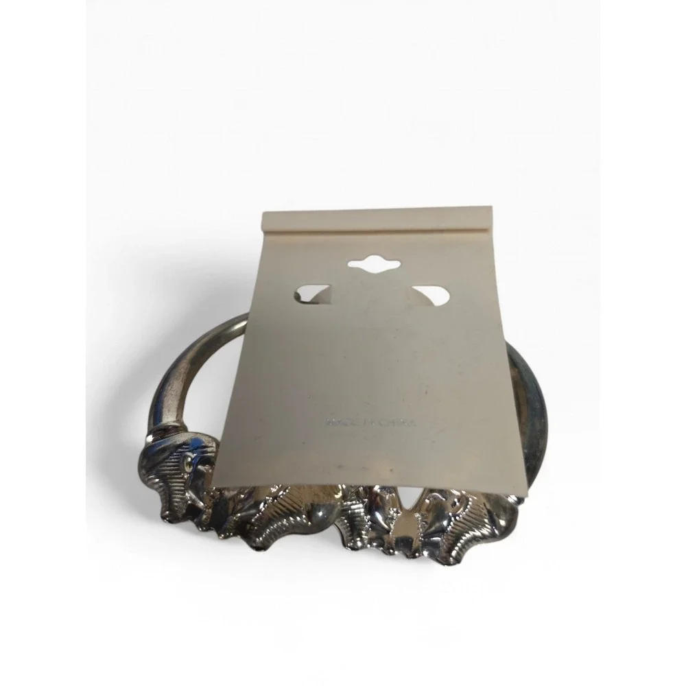 NEW Vintage Egyptian Pharaoh Head Hoop Earrings Silver Tone Tut Mask CARD NOS - Picture 3 of 4